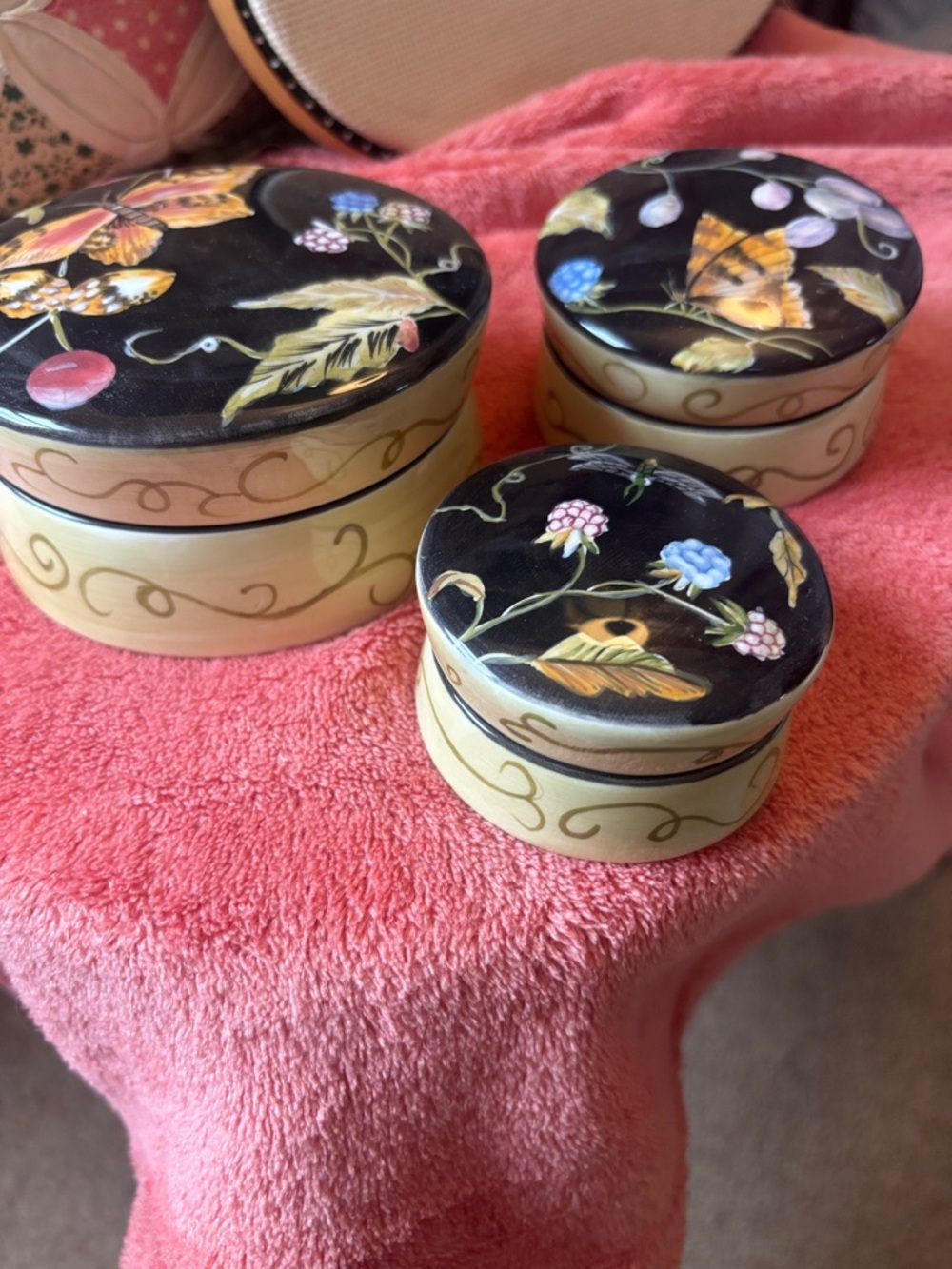 Set of 3 Black Butterfly Floral Decorative Tins - Picture 3 of 3